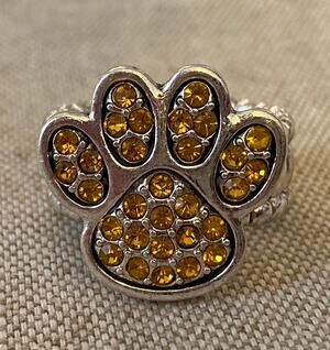 Paw Print Stretch Ring with Yellow Crystals